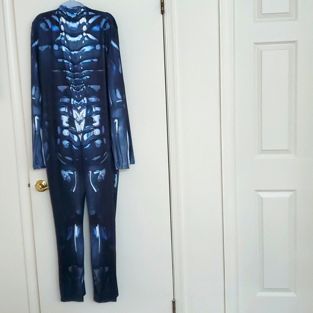 Skeleton Halloween Costume black white blue long sleeves M 30"inseam